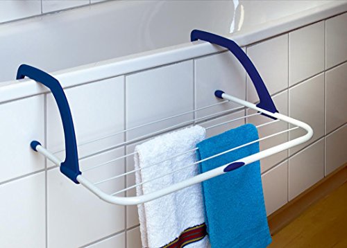 Balkongeländer / Heizkörper praktischer Wäschetrockner / Wäscheständer – ca. 3 Meter Leine (Ink. Plastikschutzkappen) - 4