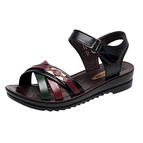 Sandalias Mujer Verano 2019 Planas Damas Moda De Verano Sandalias De Cuero CuñAs Confort Zapatos De Gran TamañO (35 EU, Negro)