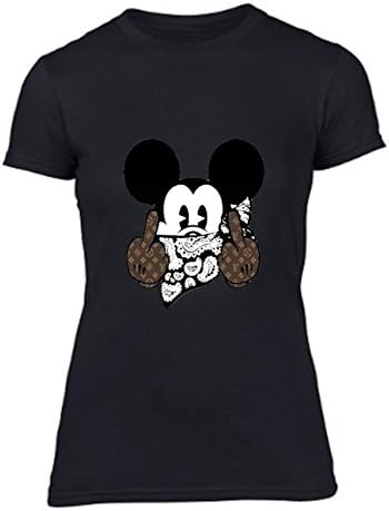 Micky Mouse Up Yours Hands T Shirt Womens (Large)