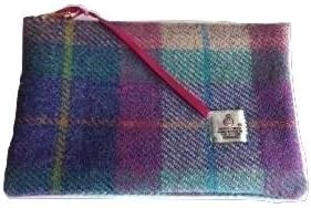 Purse Cosmetic Make-up Toiletry Bag in Harris Tweed Purple Heather Plaid - Free UK DELIVERY