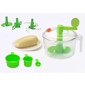 Primelife Plastic 3 in 1 Chop & Churn Manual Automatic Atta Roti Dough Maker with Measuring Cups for Home and Kitchen - Multicolor (Atta Maker)