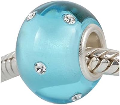 Aqua Blue / Crystals - Glass &amp; Sterling Silver Core Charm Bead - fits Pandora, Chamilia etc style Bracelets - SpangleBead