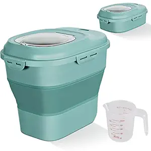 Cereal Rice Food Storage Containers, Collapsible 20 to 50 Lbs Airtight Dispenser Bin with Rolling Wheel, Prime Dog Pet Cat Flour Sugar Plastic Leakproof Sealable Day Large Kitchen Pantry Holder 2022