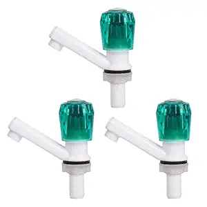 SOCCER- Plastic Pillar Cock Tap (Pack of 3)/ Heavy Duty Crystal Plastic Water Tap for wash Basin/Plastic Piller Bib Cock/Sink Tap/Bathroom Bibcock for Hot & Cold Water/Wash Basins Cock (Pack of 3)