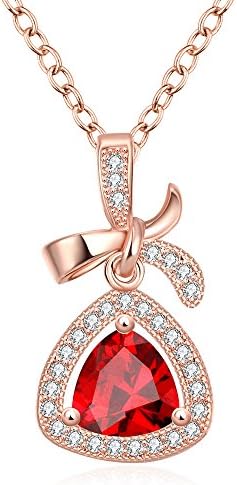 Ujewelry Rose Gold Plated Red Ruby Fine Necklace Pendant 18''+2.5'' Chain