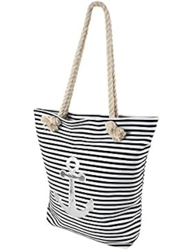 Shopper Tasche groß mit Reißverschluss Beuteltasche leichte Umhängetasche Sommertasche maritime Schultertasche...