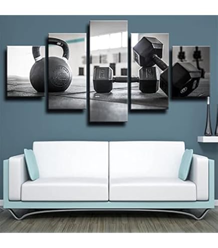 Quadri Su Tela Per Pareti Poster Modulare 5 Pezzi Palestra Fitness Con Manubri - Stampa HD Decor Moderna Soggiorno Camera Da Letto Hotel Camera Dei