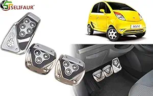 Selifaur - 3 Pcs Silver Non-Slip Manual Car Pedals kit Pad Covers Set for Tata Nano