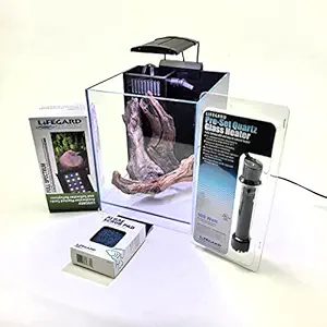 Lifegard Aquatics 1.2 Gallons Low Iron Elevated Aquarium Kit with Built in Corner Filter - Heater, LED Light and Algae pad Included,Clear Glass