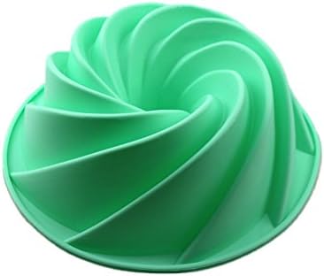 Atekuker Silicone Cake Mould, Large Bundt Swirl Shape Cake Pan Silicone Baking Mould Tray, Big Bakeware (Green)