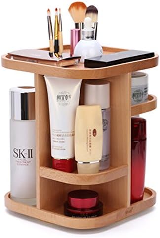 Wooden 360 Degree Rotating Cosmetics Storage Box Dresser Desktop Storage Rack Wooden Skin Care Products Storage Cabinet