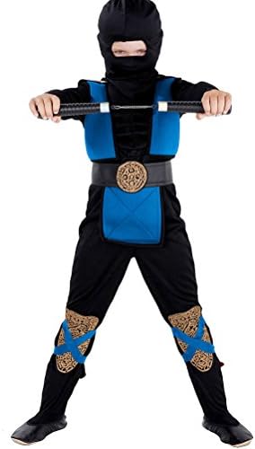 Deluxe Ninja Costume, Blue / Black with Muscles – Complete Children's Ninja Costume for Boys
