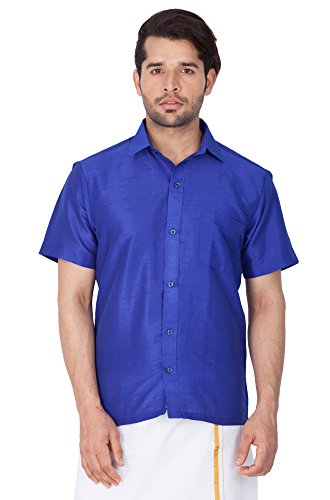 VASTRAMAYVM Mens Silk Blend Shirt - Effortless Style for Everyday Comfort | Ethnic South Indian Silk Shirt Half Sleeves | Modern Designs and Contemporary Fit