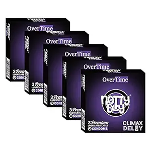 NOTTY BOY OverTime Climax Delay Extra Time Condom For Men - 15 Count (Pack of 5)