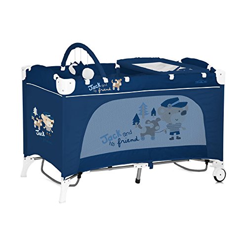 LORELLI BABY COT & PLAYYARD TRAVEL KID 2 LAYERS ROCKER BLUE JACK portable crib