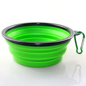 Axgo 1PC Foldable Silicone Dog Bowl Outfit Portable Travel Bowl for Dogs Feeder Utensils Outdoor Drinking Water Dog Bowl, Green