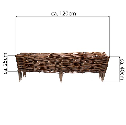 Weidenzaun 5 Stück je 120cm x 25cm – 6 Meter insgesamt – Beeteinfassung Rasenkante Steckzaun Abgrenzung Rasenkante Palisade - 2