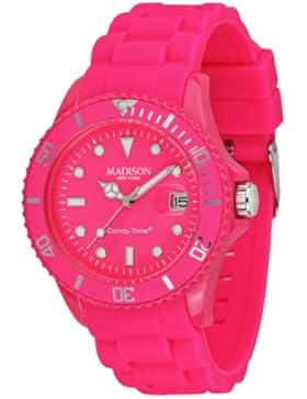 Madison New York Unisex-Armbanduhr Candy Time, Rosa (Neon Pink), Analog Quarz Silikon U4503-48