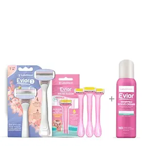 LetsShave Body & Bikini Shave Combo Set for Women - 3 Blade Full Body Razor for Women, Bikini Line Trimming Razor for Women with Whipped Shave Cream for Women