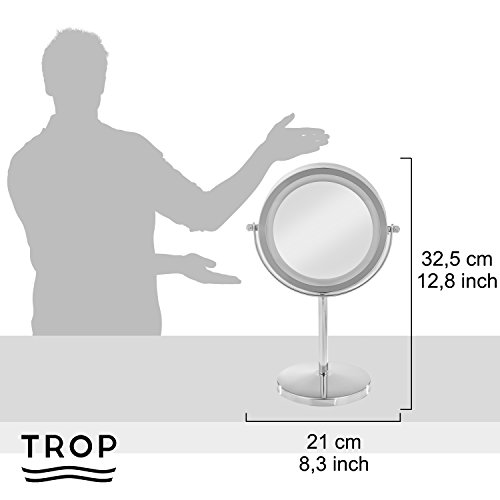 TROP Premium Kosmetik-Spiegel mit LED Beleuchtung und 5x Vergrößerung – – Make-Up Spiegel / Rasier-Spiegel / Reise-Spiegel / Illuminated Cosmetic Mirror / Make-up Mirror – mit 2 Jahren Geld-zurück-Garantie - 3