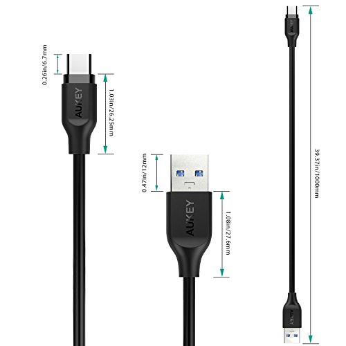 AUKEY USB C Kabel auf USB 3.0 1M * 3 Type C Datenkabel Ladekabel für Type C Geräte wie MacBook Pro 2016, Samsung Galaxy S8, Google Chromebook Pixel usw. Schwarz - 8