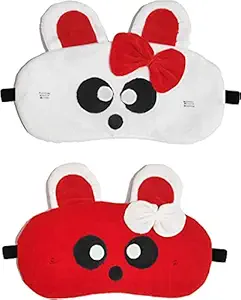 JUZZII Velvet Cute Baby Doll Sleeping Eye Shade Mask for Women Girls Kids Boys - (White - Red) Model-No.55-54