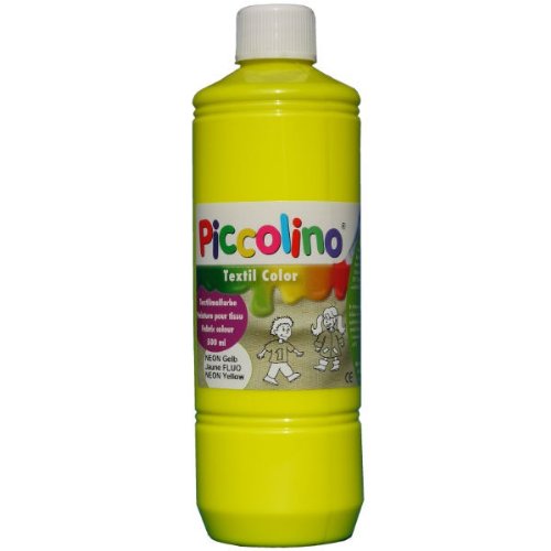 Textilfarbe Neon-Gelb 500ml Flasche – PICCOLINO Neonfarben Textil für helle Stoffe - 2