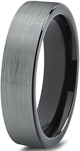 Tungsten Wedding Band Ring 4mm for Men Women Comfort Fit Black Flat Cut Brushed Lifetime Guarantee Size T 1/2