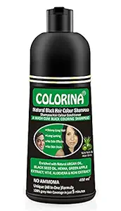 Colorina Hair Color Shampoo 400 ml (Natural Black) | No Skin Stain, No Ammonia, No Parabens | Instant Black Hair in Just 5 Minutes | Enriched with Green Apple Extract, Noni Extract, Vit-E & More