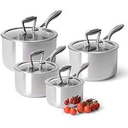 ProCook Elite Tri-Ply - Set Batterie 4 Casseroles Induction - INOX Triple Couche 18 10 - avec Couvercle Verre Trempé - Manche Isolant Ergonomique - Série 4 Pièces