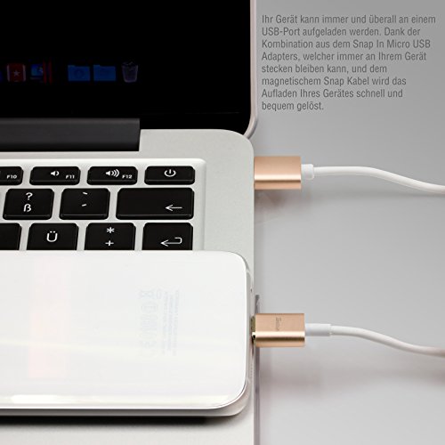 Original Urcover® Tech Magnetisches USB Ladekabel Micro USB Snap Champagner Gold [ FAST CHARGING ] mit LED Statusanzeige für Android Smartphones und Tablets - 3