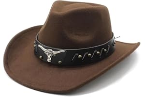 Aegistus Cowboy Hat for Women and Men, Unisex Western Cowboy Hat, Faux Fur Felt Cowgirl Hats Hats Outdoor Wide Brim Rodeo Hat with Strap, Coffee