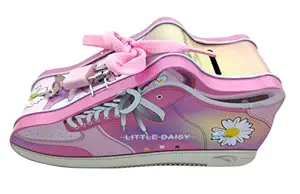 FunBlast Money Saving Tin Coin Bank with Lock and Key ? Shoe Design Coin Box for Kids, Boys, Girls, Piggy Bank for Kids, Money Box for Kids, Birthday Return Gift (Pink)