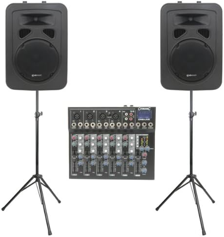 2 x 200W Portable Hall PA System with Mixer and Stands