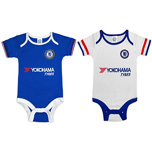 Chelsea FC Official Football Gift 2Pk Home Away Kit Baby Bodysuits 3-6 Months
