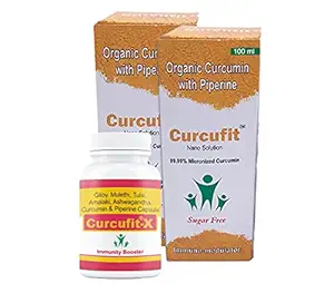 Curcufit Organic Curcumin with Piperine, Immunity Syrup 100 ml (Pack of 2) with Free Curcufit X (20 caps)