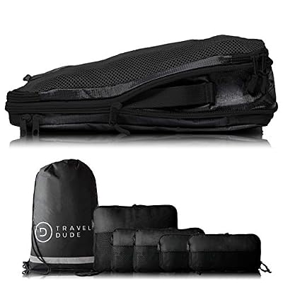 TRAVEL DUDE Set de Cube de Rangement avec Housse de Rangement | Organisateur de Sac pour valises et Sac à Dos | Sac Etanche et Ultra léger (Noir, 7 pièces)