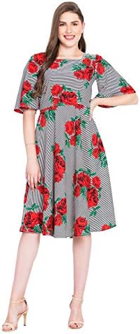 Rudraaksha Floral Printed Knee Length Dress for Women