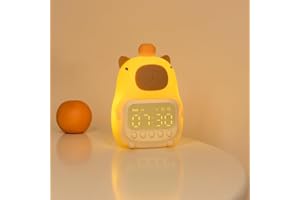 SKIKHN Capybara Wecker mit Nachtlicht für Kinder,Silikon Capybara Nachtlicht,Süßer Capibara Kinderwecker Wiederaufladbar Dimmbar,Tiere Kinderwecker mit Nachtlichts für Mädchen und Jungen