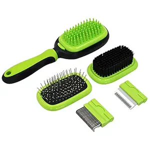 None branded Dog & Cat Brush Pet Grooming Comb 5 in 1 for Massage Brush, Pin Brush, Bristle Brush, Hair Removal Comb & Open Knot Comb