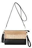 coccinelle pochette schwarz LEDER & EIGENSCHAFTEN: Patchwork gesetreift. PU Leder mit glänzende Pailletten, Strass Glitzer Effekt. Metallteile goldener Farbe. Casual Crossbody Bag.