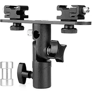 Yantralay Dual Flash Bracket Hot Shoe Speedlight Stand Umbrella Holder Light Stand Mount 1/4'' to 3/8'' Compatible with Studio Video DSLR Camera