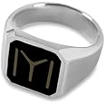 Utkarsh (19 No. Size Stylish Funky Geometric Polygon Stainless Steel Cushion Gem Stone Dripping Glue Black Square Enamel Sand Kayi Qabila Iyi Thumb Finger/Knuckle Signet Ring For Men's & Boy's
