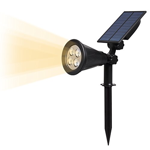 T-SUN Luci Solari da Esterno, Lampade Solari da Giardino Wireless con 4 LED 200LM, Bianco Naturale 4000K, Impermeabile Lampioni da Sicurezza Solari.