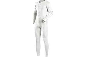 Ychnaim Męska piżama z długim rękawem, bielizna nocna, jednoczęściowa piżama z listwą guzikową, biały, M