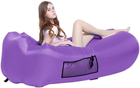 Inflatable Lounger, Yunshangauto Portable Lounger Air Bed Sofa Hammock , Waterproof Lazy Lounger Inflatable Sofa Sleeping Bag, Sleeping Mats for Camping, Pool, Beach, Backyard , Hiking and Outdoor Relaxation, 2018 Improved Version with Durable Dacron (Purple)