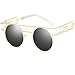 Produktbild LANOMI Retro Sonnenbrille Rund Vintage Gothic Steampunk Metallrahmen Damen Herren Verspiegelt Brillen UV400 (Golden Rahmen mit grauen Linsen)