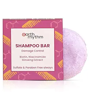 Earth Rhythm Damage Control Shampoo Bar With Biotin, Niacinamide & Ginseng Extract, Controls Heat Damage, Restores Suppleness ,Sulfate and Paraben Free, Plastic-free Packaging | ( Cardboard) - 80 gm
