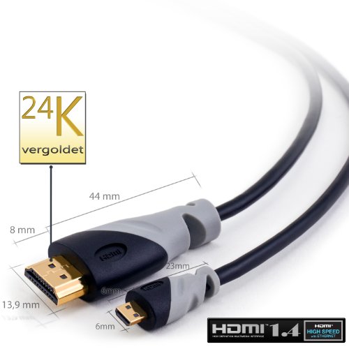 1,5m (Meter) – CSL – Micro HDMI (Typ D) auf HDMI (Typ A) | vergoldetes (High Speed) HQ Micro HDMI Kabel 1.4 a mit ECHT 3D & Ethernet Unterstützung | Full HD / HD Ready / 3D | 1080p / 2160p / 4K (Ultra HD) - 2