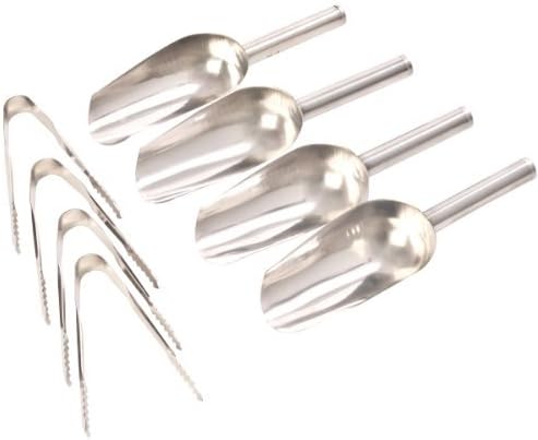 4 x 5oz Sweet Scoops & 4 x 5" Ice Tongs Wedding Candy Buffet Bar Stainless Set